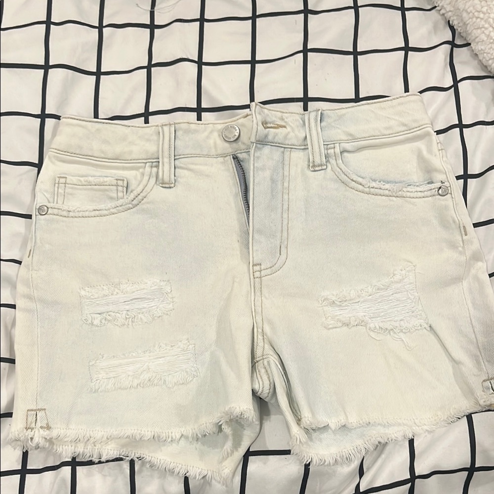 White Distressed Denim Shorts